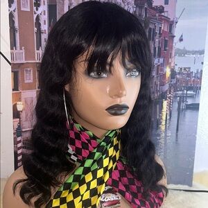 Black Wavy Hair-lace wig with bang